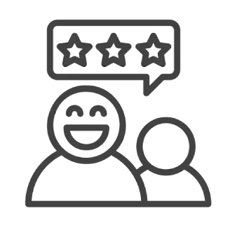 Line icon of a smiling person and rating stars, representing happy real estate clients. Line icon of a smiling person and rating stars, representing happy real estate clients.