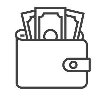 Line icon of a wallet filled with cash, representing an instant cash home offer. Line icon of a wallet filled with cash, representing an instant cash home offer.