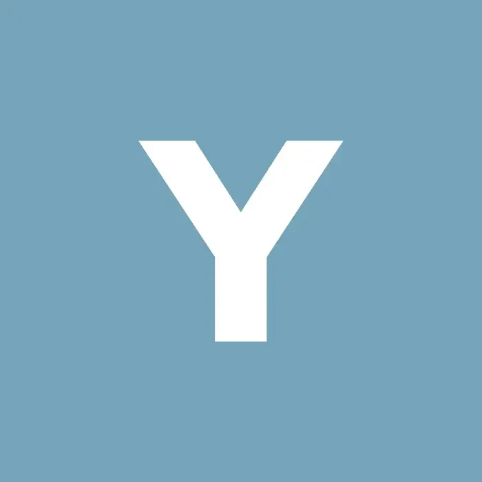 Bold white letter Y on a square blue background tile.